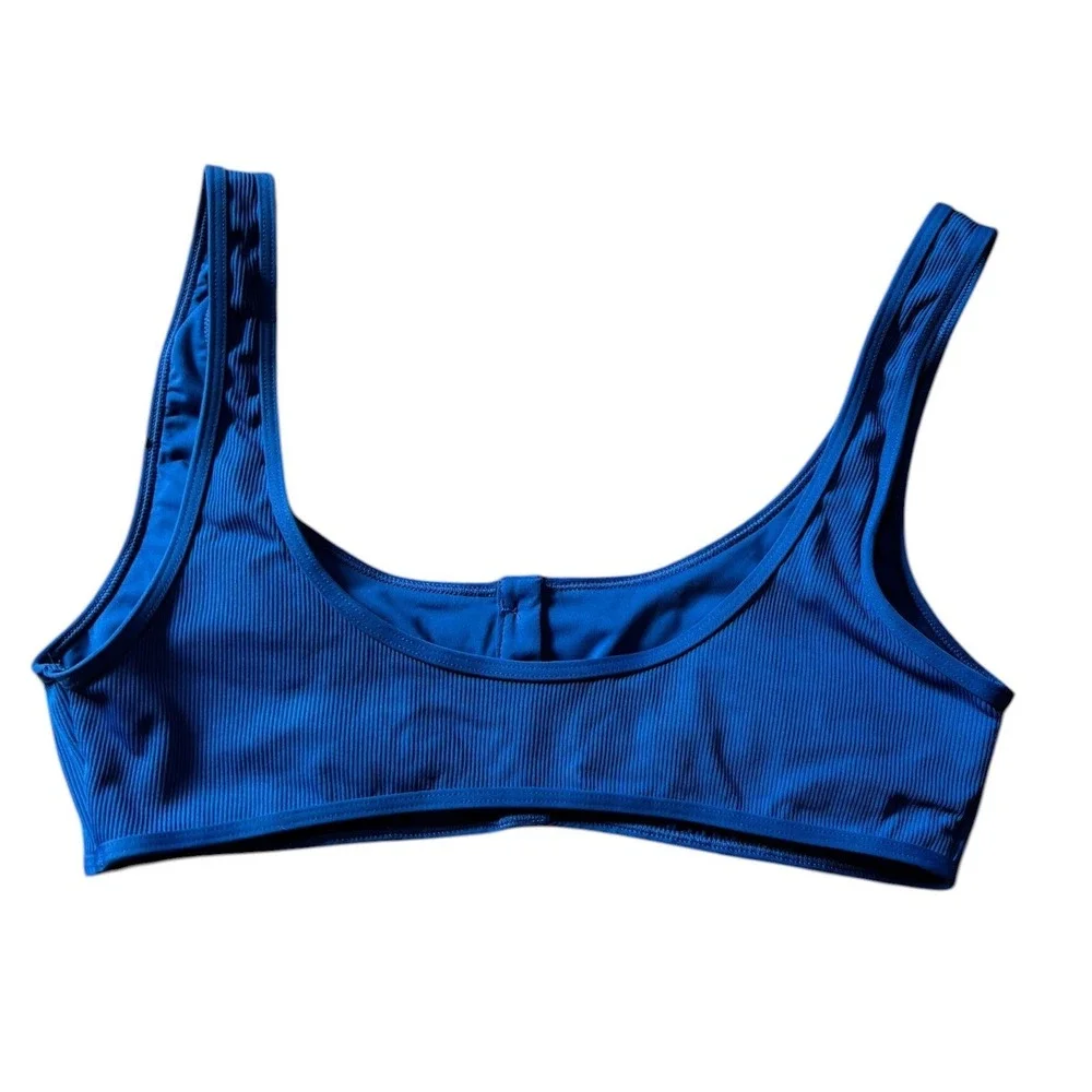L*Space Women's XL Royal Blue Ribbed Henley Scoop Neck‎ Bikini Top Swimwear NWOT
